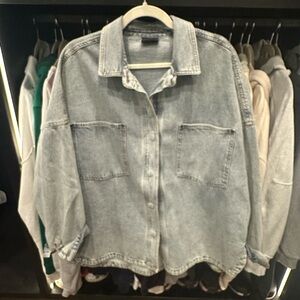 Washed Light colored Denim Jacket - Women's Oversized Shirt Jacket Size Large